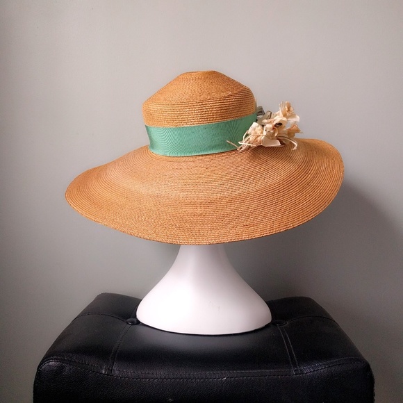 HP ❤️ Vtg Gucci Straw Flower Wide Brim Floppy Hat - Picture 5 of 7